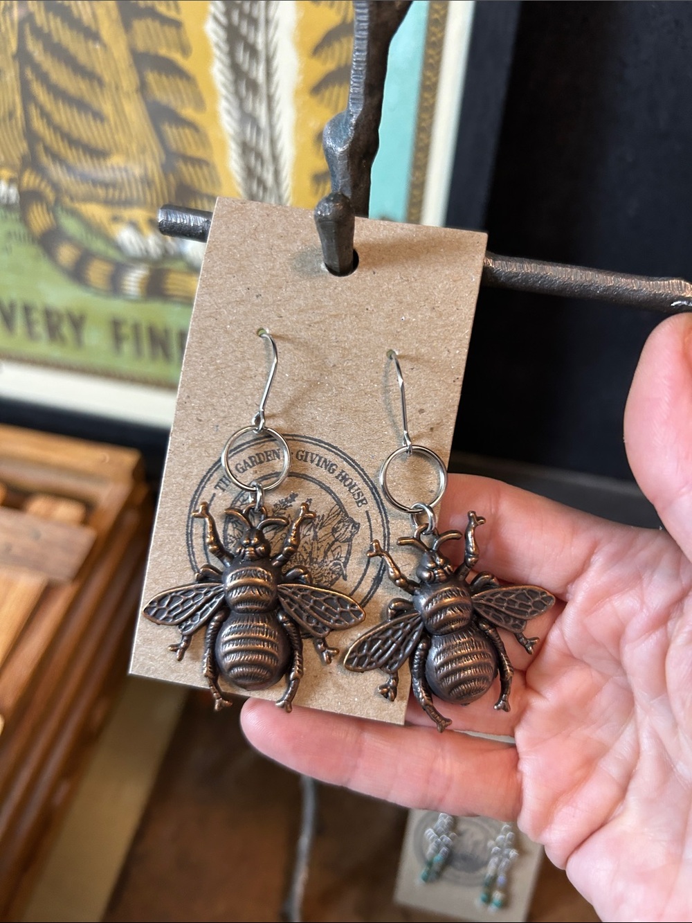 Carrie Fairy Designs Big Bee Earrings in a Copper Tone with Fish Hook Ear Wires